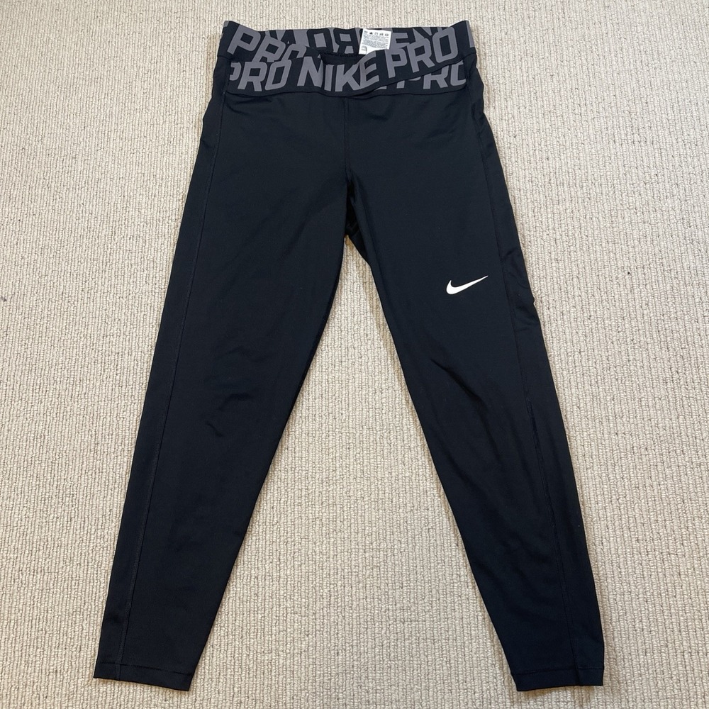 Nike Pro Womens Medium Crossover Waist Compression Tight Leggings Black